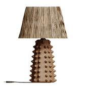 Tan Spiked Terracotta Table Lamp With Raffia Shade