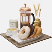 Classic Dish with Donuts and Coffee Set