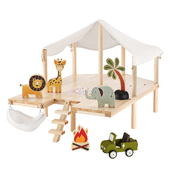 Crate and Barrel Kids Wooden Dollhouse with Safari Toys
