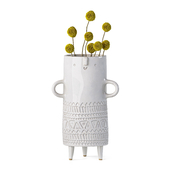 Tall stamped tripod vase with arms by Atelier Stella with craspedia