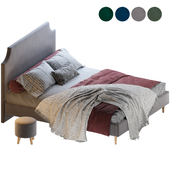 Bed Adona-Legs 160 Velvet Olive / Blue / Gray / Emerald double Divanru with pouffe Plidi