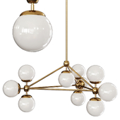 Modo 3 Sided Chandelier 10 Globes Brushed Brass and Cream Glass