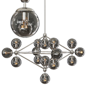 Modo 4 Sided Chandelier 15 Globes Polished Nickel and Gray Glass