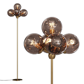 Modo Floor Lamp 5 Globes Brushed Brass and Smoke Glass