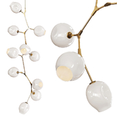10-globe Branching Bubble Brushed Brass and White Glass