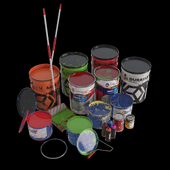 set of paint cans