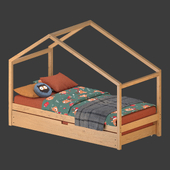 LA REDOUTE INTERIEURS - Solid pine bed with canopy and spidou wood base