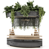 Coffee  Reception Desk With Plants - Restaurant Set 1394