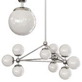 Modo 3 Sided Chandelier 10 Globes Polished Nickel and Cream Glass