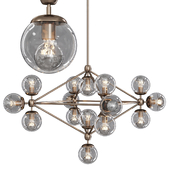 Modo 4 Sided Chandelier 15 Globes Bronze and Clear Glass
