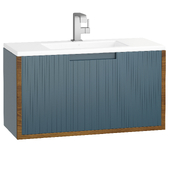 Signature Hardware Bisbee 32" Wall Mounted Single Vanity Set with Wood Cabinet, Ceramic Vanity Top, and Rectangular Integrated Ceramic Sink - Single Faucet Hole