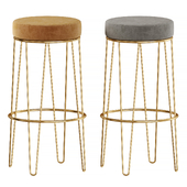 Pair of Gold and Teal Velvet Bar Stools with Padding