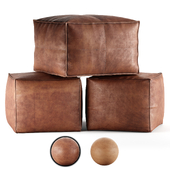 Mindaliving - Cube Leather Ottoman Pouf with Plaids