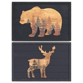 Wood Grizzly Bear & Deer Wall Decor