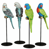 Set 2 Deco Figurine Parrot Green and Turquoise