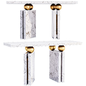 Modern Brutalist Console Table with White Marble & Polished Brass Details