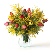Bouquet with tulips and mimosa
