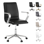mid-back leather office chair with brushed metal armrests
