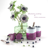 Blueberry pudding and white anemones