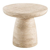 Contemporary Minimal Round Coffee Side Table in Travertine Stone Natural Pores