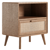 Wood Bedside End Table Printed Rattan