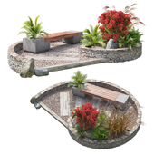 Spiral landscape bench with flower planter