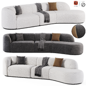 Curved White Sectional Sofa Upholstered 5 Seater Floor Sofa Faux Fur Polyester
