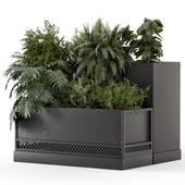 Outdoor Plant Box in rusty Concrete Pot on Metal Shelf  - Set 1453