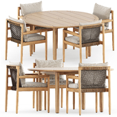 Saranac dining chair with arms by Gloster and Tibbo dining round table by Dedon