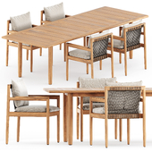 Saranac dining chair with arms by Gloster and Tibbo dining table by Dedon