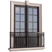 Classical front window with a French balcony.Classical Forged Fence. frame Window