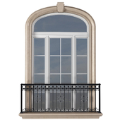 Classic facade arched window with French balcony.Classical Forged Fence. Arch frame Window