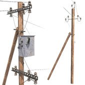Деревянные столбы передачи электроэнергии с проводами