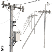 Бетонные столбы передачи электроэнергии с проводами