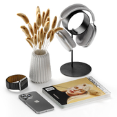 Apple Airpod And Iwatch And Iphone And Dry Plant Decorative Set