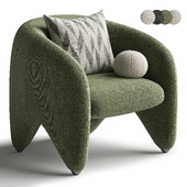 Upholstered fabric armchair with armrests