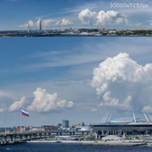 Panorama of St. Petersburg. View of the Lakhta Center and Gazprom Arena