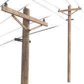 Wooden electricity transmission pole with wires