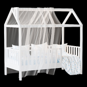 Childrens bed house Linn with board - Solid Beech