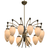 Chandelier French 1960s Brass and White Glass