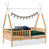 Childrens bed house Wigwam with board - solid Beech 02