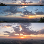 Panorama of the sunset and mountainous expanses of the KMV