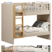 Finn White Wood Kids Bunk Bed with Oak Wood Ladder