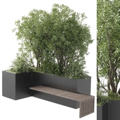 Urban Environment - Urban Furniture - Green Benches With plants 46