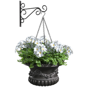 Hanging Basket Flower Planter in classic style.Bracket for hanging plants. Wall Mount Hanging Plant Hook Basket Flower Planter. Facade Front Lawn Decorations Patio Porch Door Balcony Terrace garden planter. Outdoor House Garden Decoration