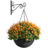 Hanging basket flowerpot pot made of rattan with flowers