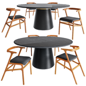 Round leather table and Solid Wood Leather Dining Chair
