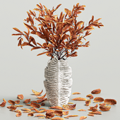 Dry Plant Set With Fallen Leaves And Decorative Vase