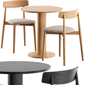 Round table galta central leg by Cluzel and Claretta Chair by Miniforms