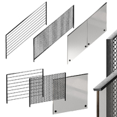 Modern metal railings. 3 design options. Editable splines option. Procedural metal.